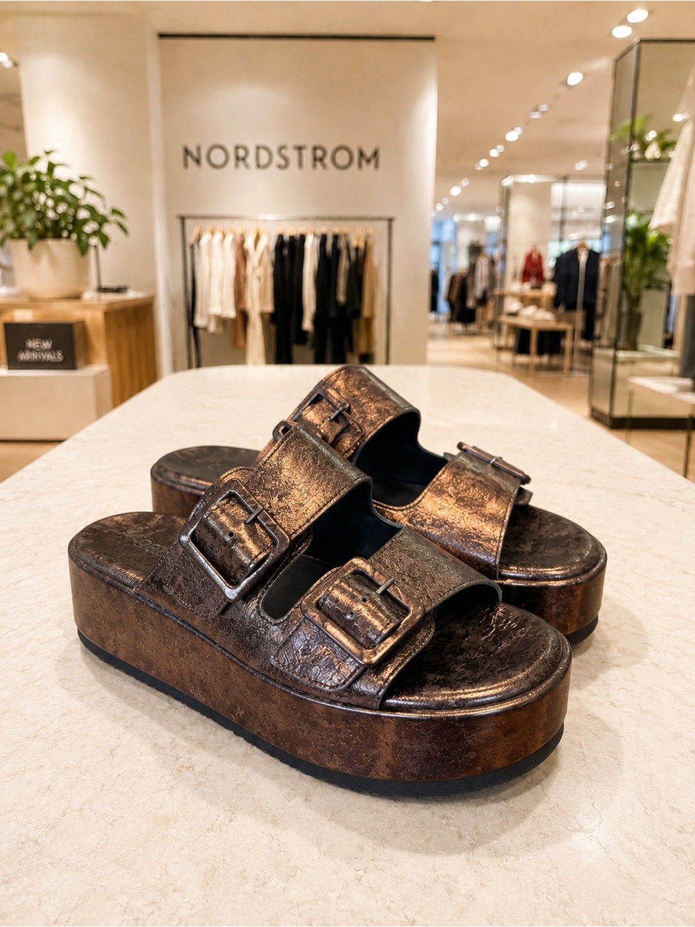 New Cordani Karson 2 Bronze Leather Platform Slide Sandals Size 40 Made in Italy